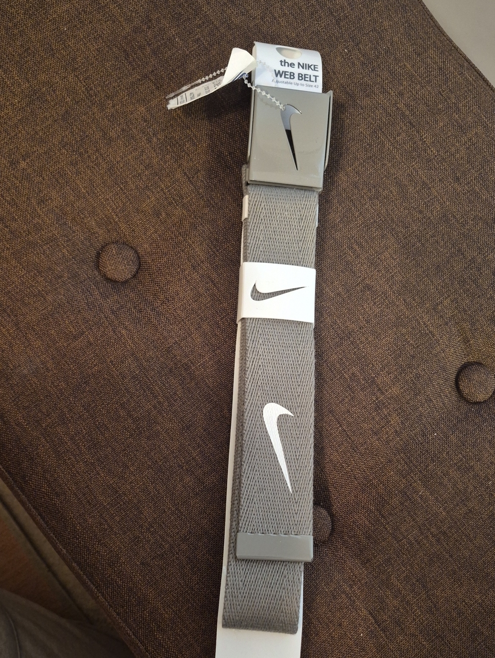 Nike Gray Web Belt with White Swoosh Accents